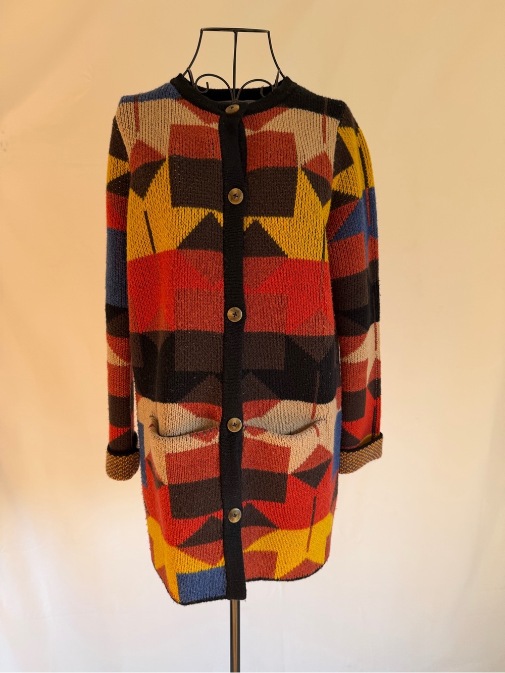 Sparrow Multicolor Geometric Button-Front Cardigan